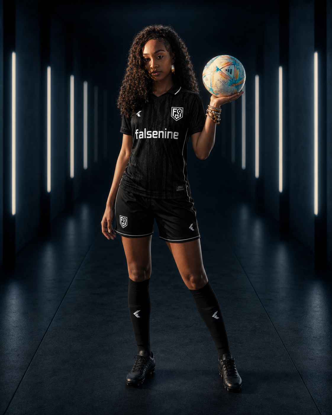 Model mengenakan jersey BLACK TEAM Falsenine