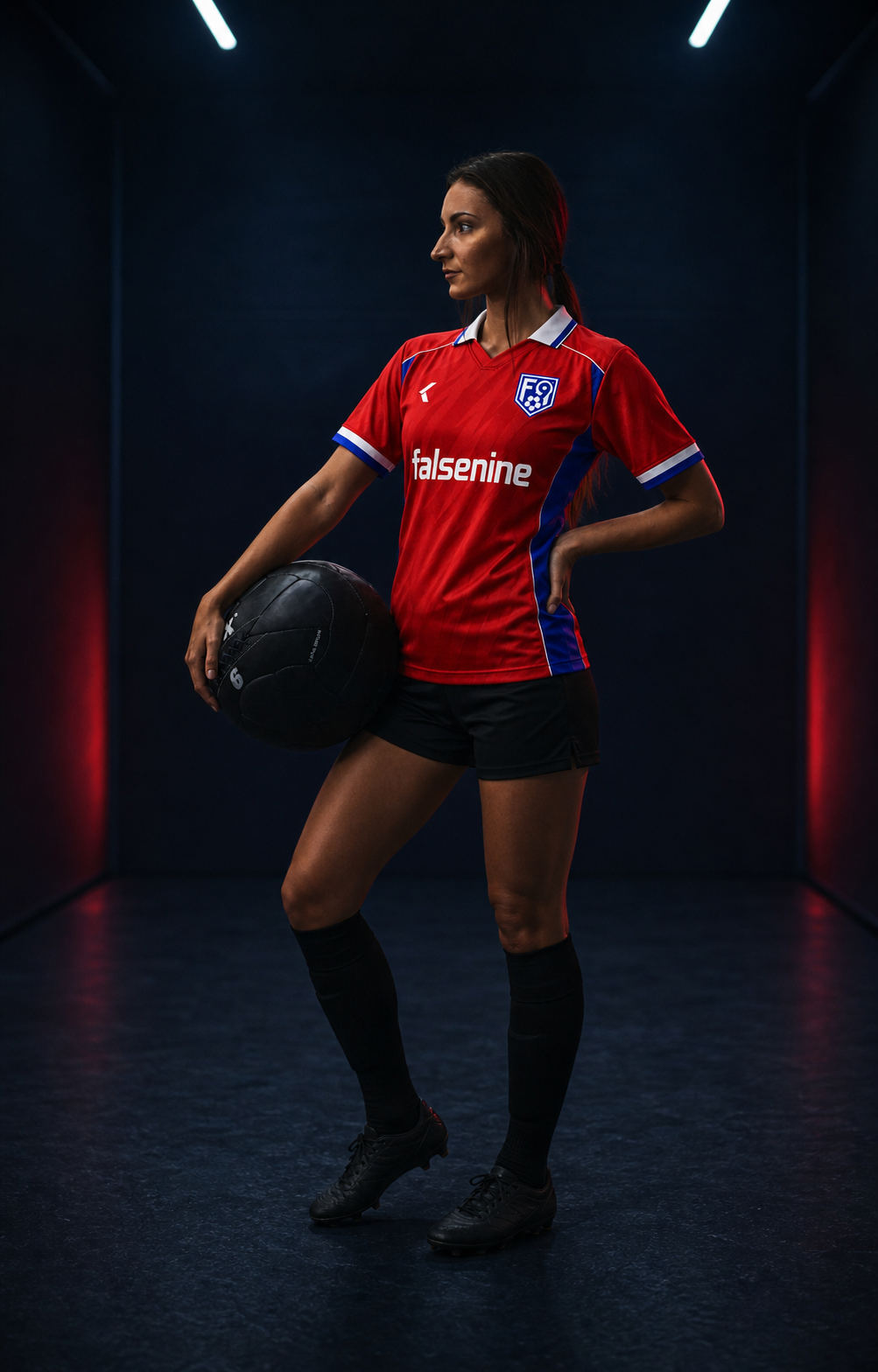 Model mengenakan jersey RED TEAM Falsenine